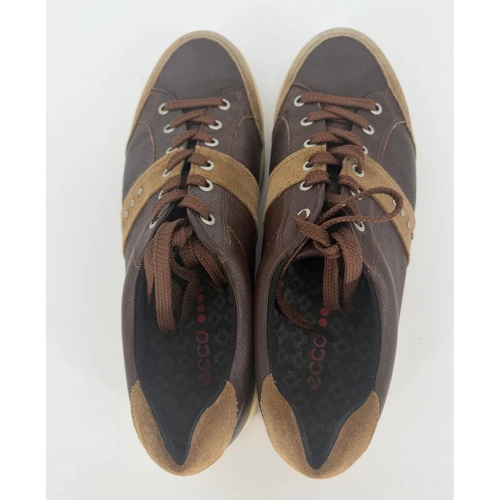 ECCO Mens Brown Leather Suede Low Top Lace Up Sneakers Studded Size 46